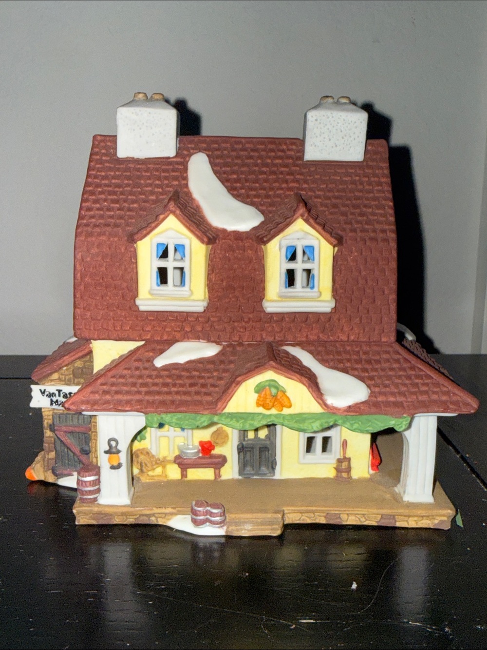 Department 56 Yellow Cottage with Red Roof and White Snow Accents